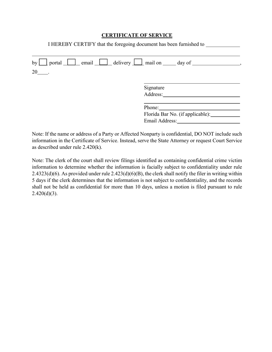 Clay County Florida Notice Of Confidential Crime Victim Information Within Court Filing Fill 4836