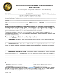 Document preview: Form CL-0201-2205 Request for Excusal/Postponement From Jury Service for Medical Reasons - Volusia County, Florida