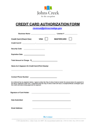 Document preview: Credit Card Authorization Form - City of Johns Creek, Georgia (United States)