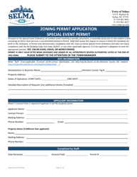 Document preview: Zoning Permit Application - Special Event Permit - Town of Selma, North Carolina