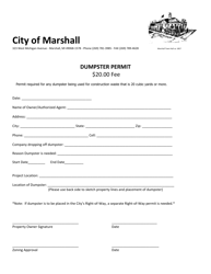 &quot;Dumpster Permit&quot; - City of Marshall, Michigan