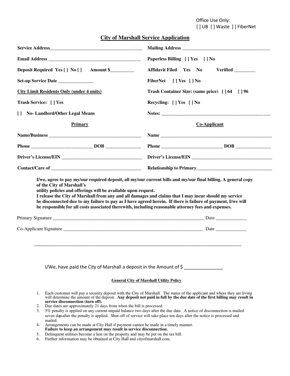 Service Application - City of Marshall, Michigan, Page 1