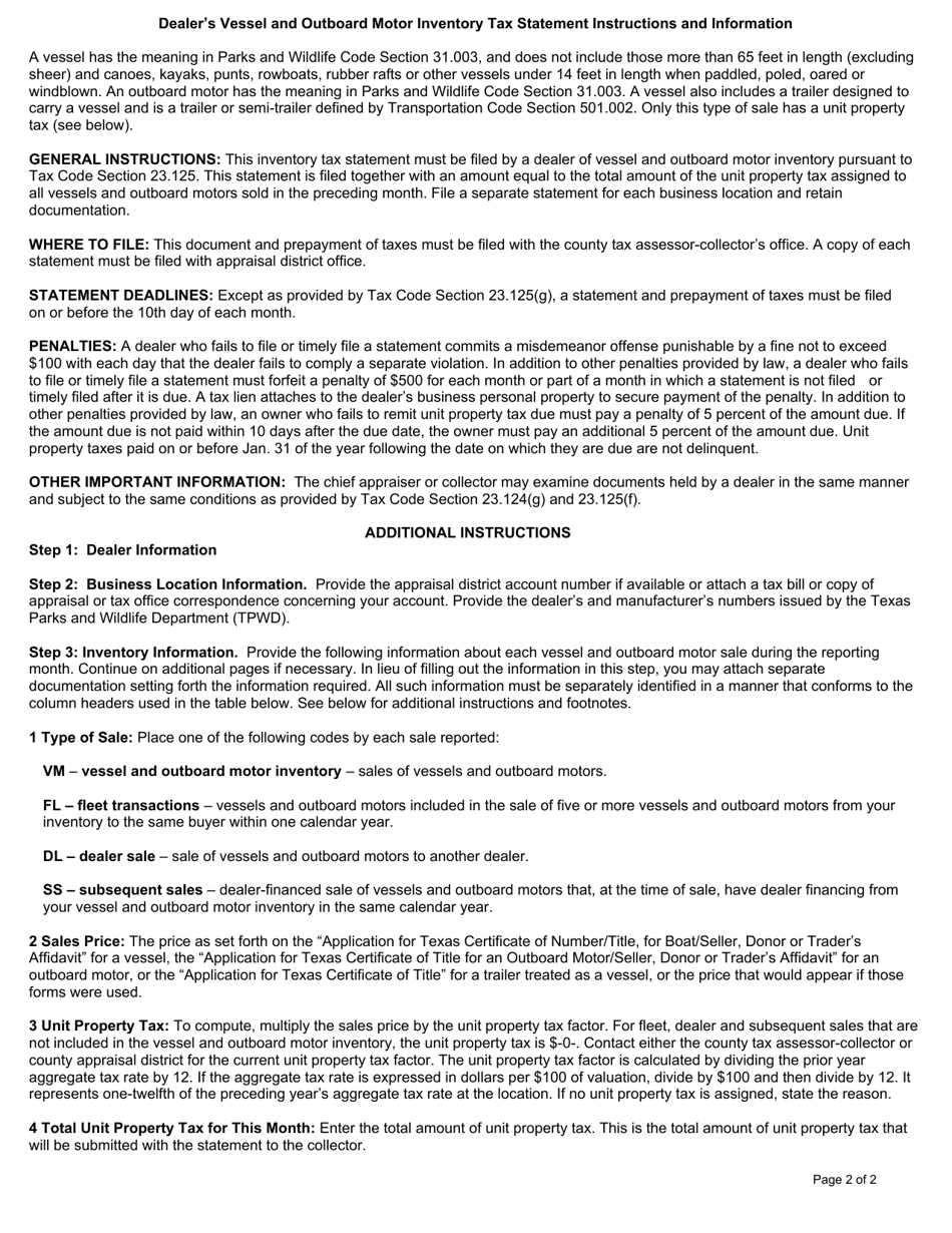 Form 23.12E Dealers Vessel and Outboard Inventory Tax Statement - Harris County, Texas, Page 2