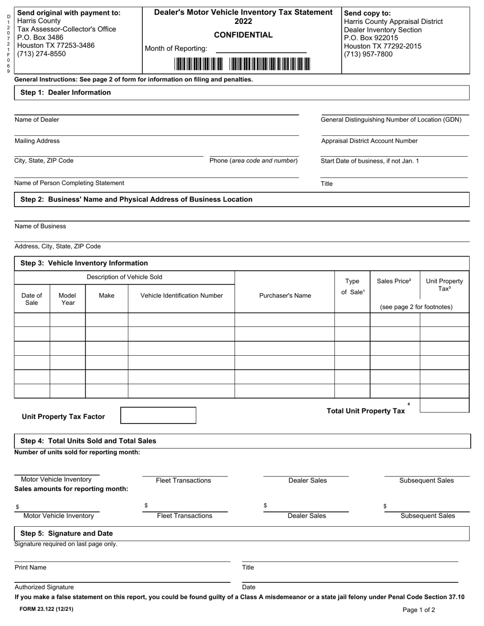 Form 23.122 2022 Fill Out, Sign Online and Download Fillable PDF