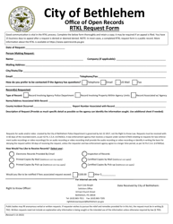 Document preview: Right to Know Request Form - City of Bethlehem, Pennsylvania