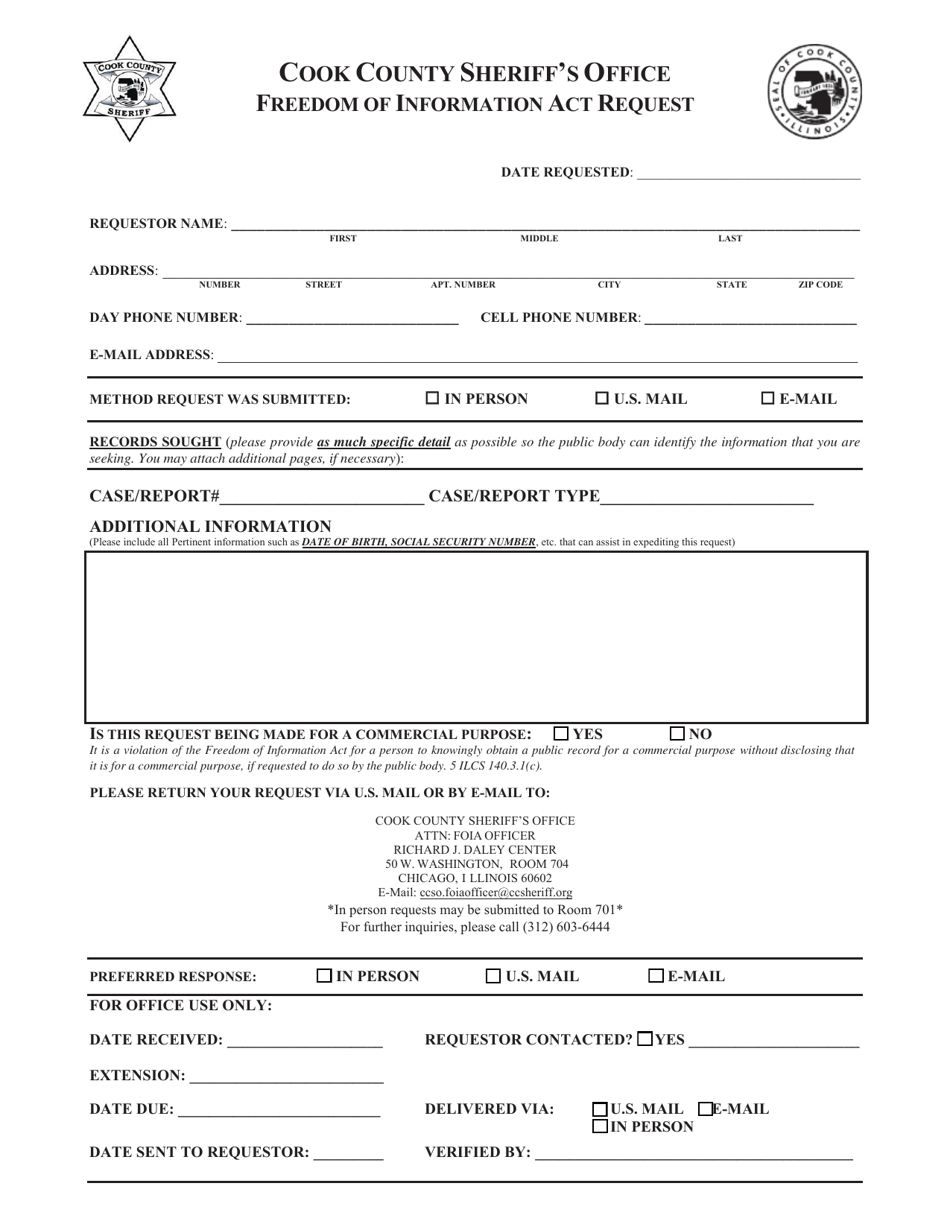 Freedom of Information Act Request - Cook County, Illinois, Page 1