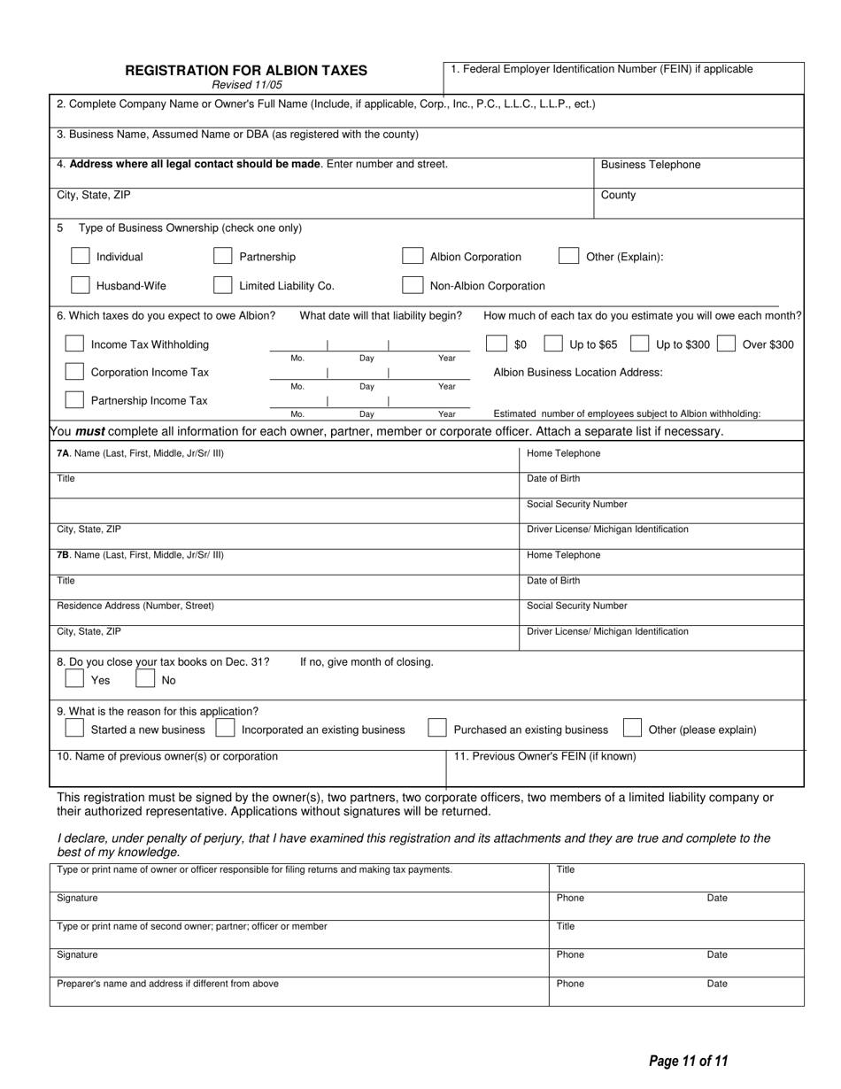 Application for Medical Marihuana Facility - Stakeholder / Shareholder / Member Form - Individual Application - City of Albion, Michigan, Page 11