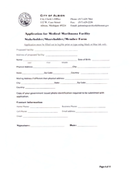 Application for Medical Marihuana Facility - Stakeholder/Shareholder/Member Form - Individual Application - City of Albion, Michigan, Page 4
