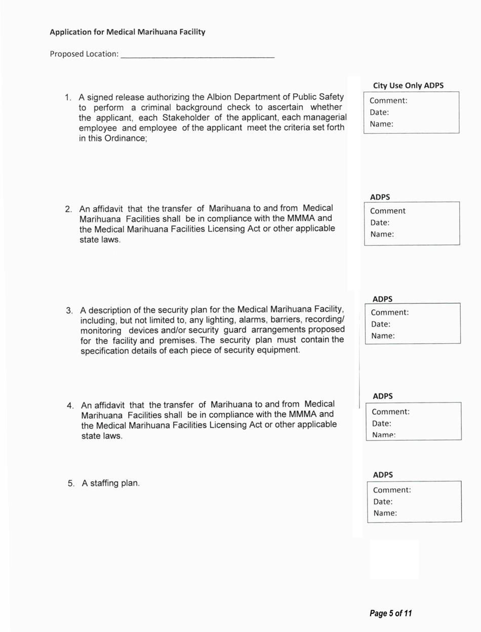 Application for Medical Marihuana Facility - Stakeholder / Shareholder / Member Form - Individual Application - City of Albion, Michigan, Page 5