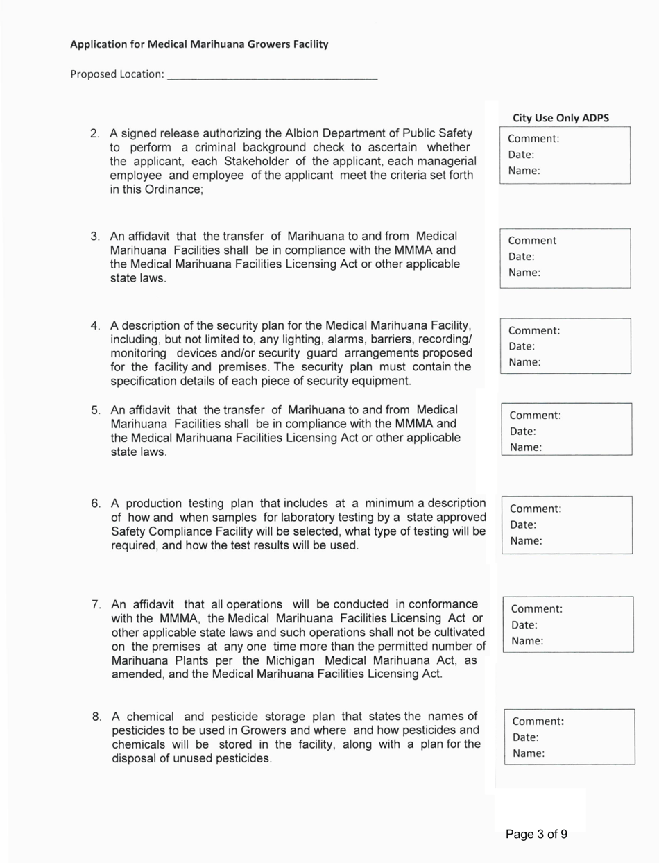 Application for Medical Marihuana Growers Facility - City of Albion, Michigan, Page 3