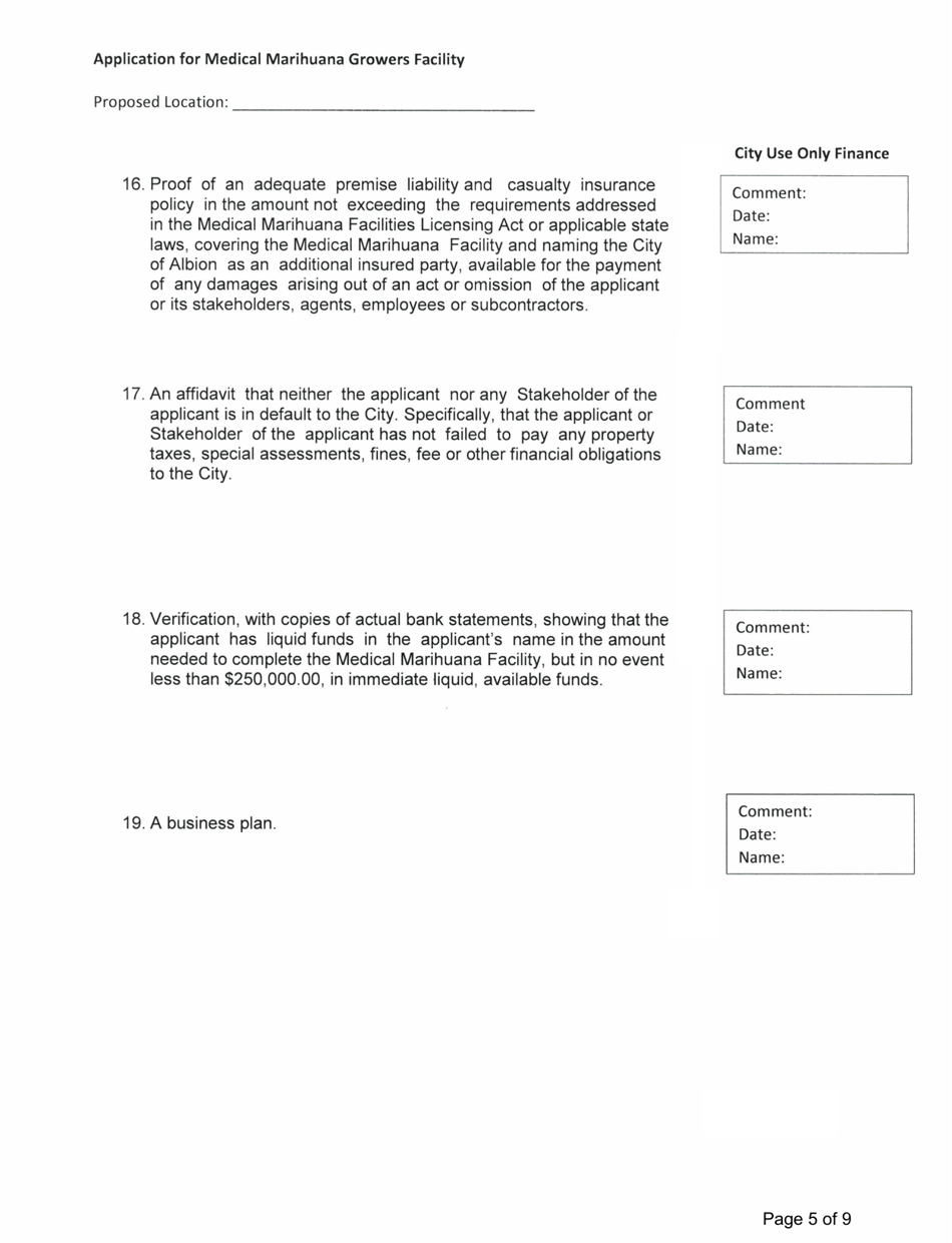 Application for Medical Marihuana Growers Facility - City of Albion, Michigan, Page 5