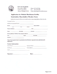 Application for Medical Marihuana Growers Facility - Stakeholder/Shareholder/Member Form - City of Albion, Michigan, Page 3