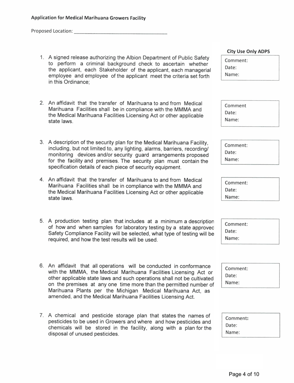 Application for Medical Marihuana Growers Facility - Stakeholder / Shareholder / Member Form - City of Albion, Michigan, Page 4