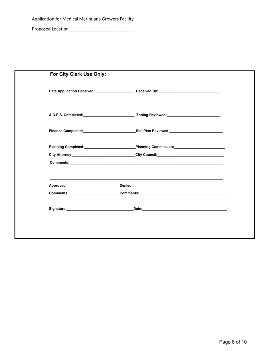 Application for Medical Marihuana Growers Facility - Stakeholder / Shareholder / Member Form - City of Albion, Michigan, Page 8