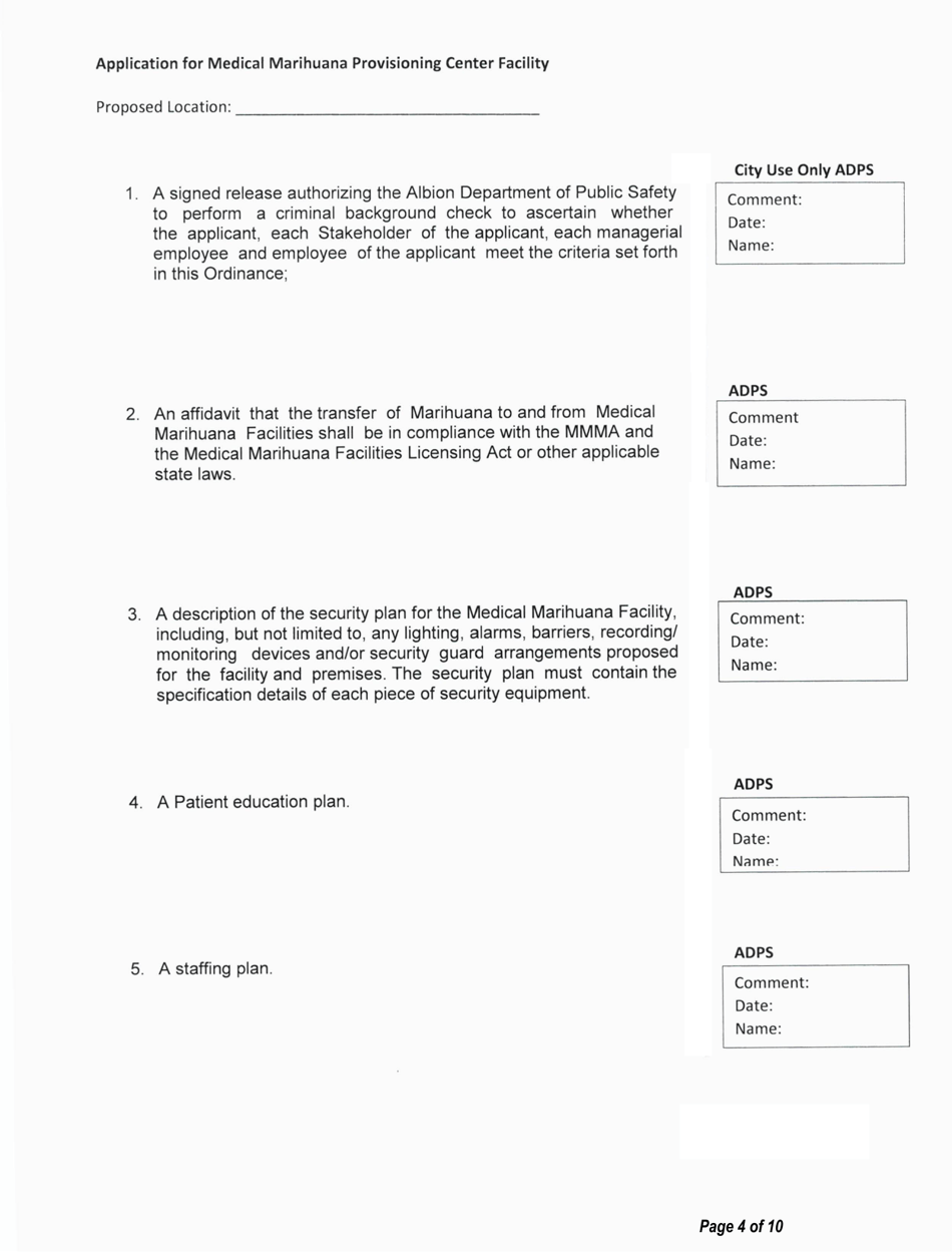 Application for Medical Marihuana Provisioning Center Facility - Stakeholder / Shareholder / Member Form - City of Albion, Michigan, Page 4