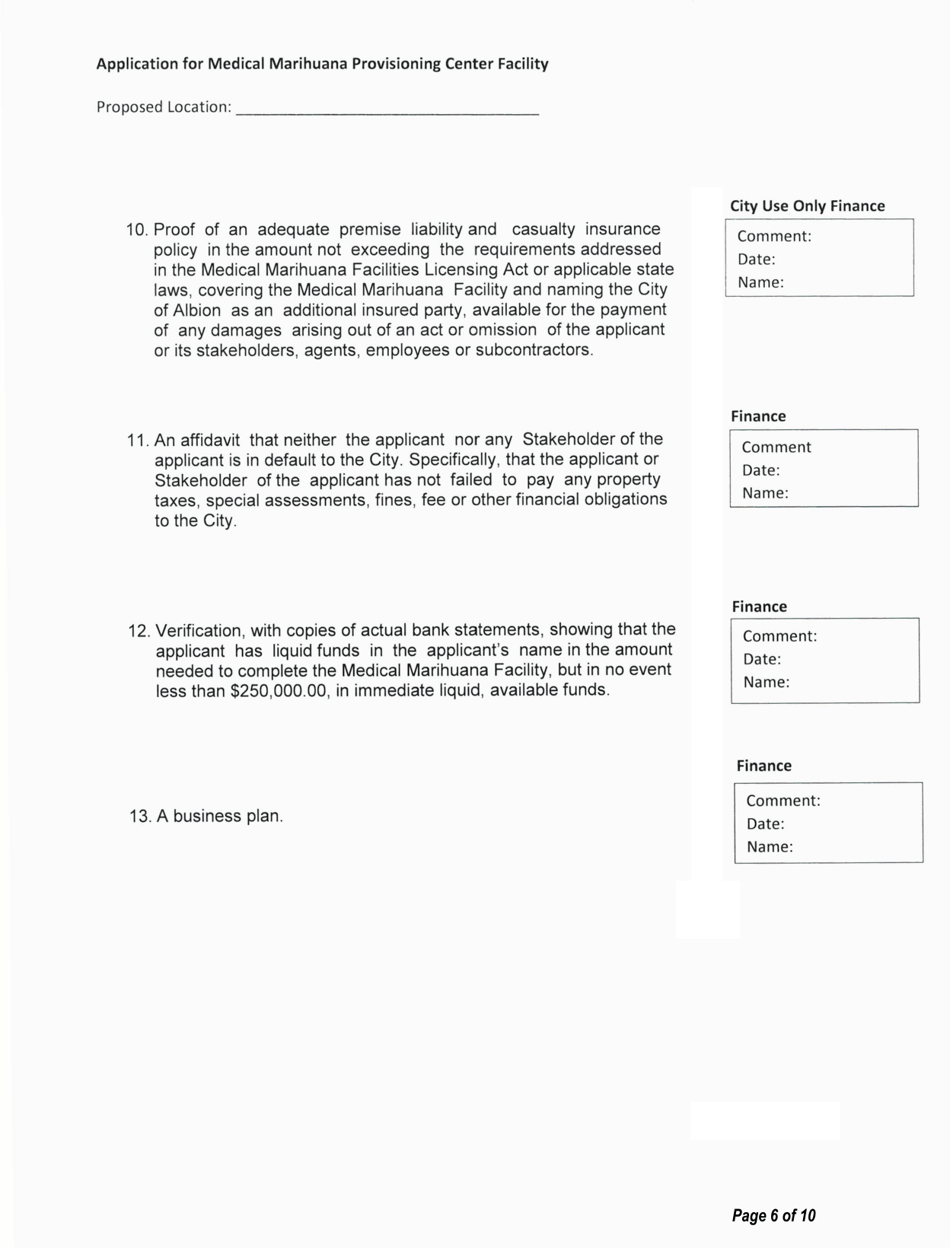 Application for Medical Marihuana Provisioning Center Facility - Stakeholder / Shareholder / Member Form - City of Albion, Michigan, Page 6