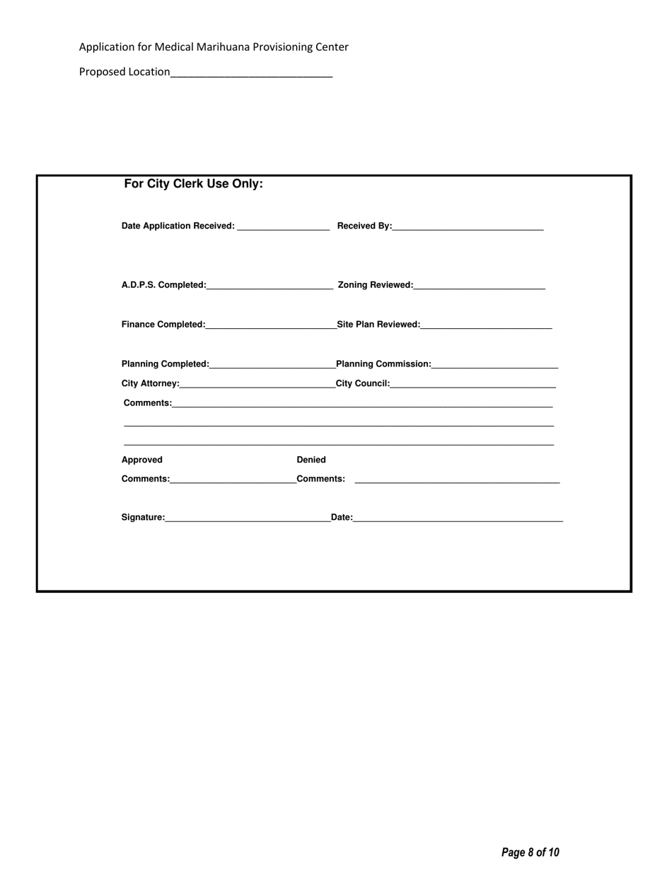 Application for Medical Marihuana Provisioning Center Facility - Stakeholder / Shareholder / Member Form - City of Albion, Michigan, Page 8
