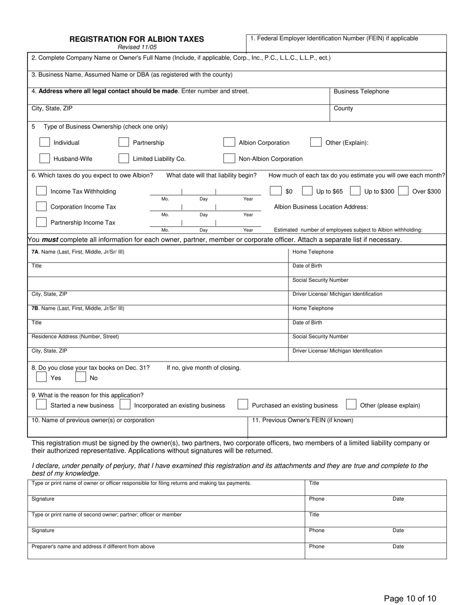 Application for Medical Marihuana Facility - Stakeholder / Shareholder / Member Form - City of Albion, Michigan, Page 10