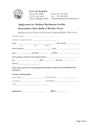Application for Medical Marihuana Facility - Stakeholder/Shareholder/Member Form - City of Albion, Michigan, Page 3