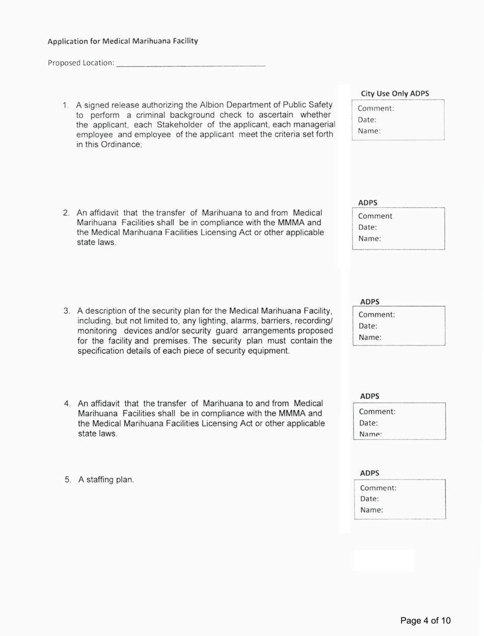 Application for Medical Marihuana Facility - Stakeholder / Shareholder / Member Form - City of Albion, Michigan, Page 4