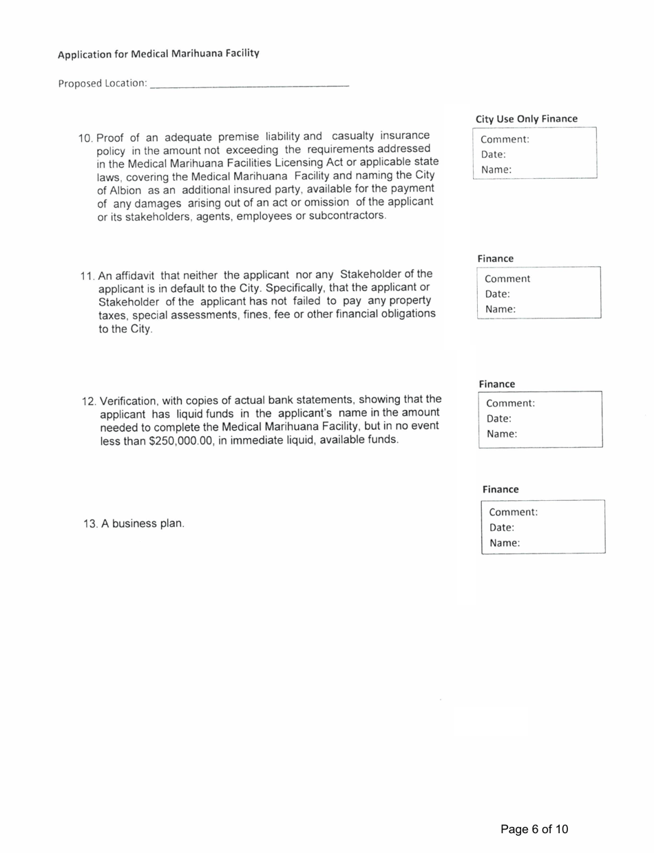 Application for Medical Marihuana Facility - Stakeholder / Shareholder / Member Form - City of Albion, Michigan, Page 6