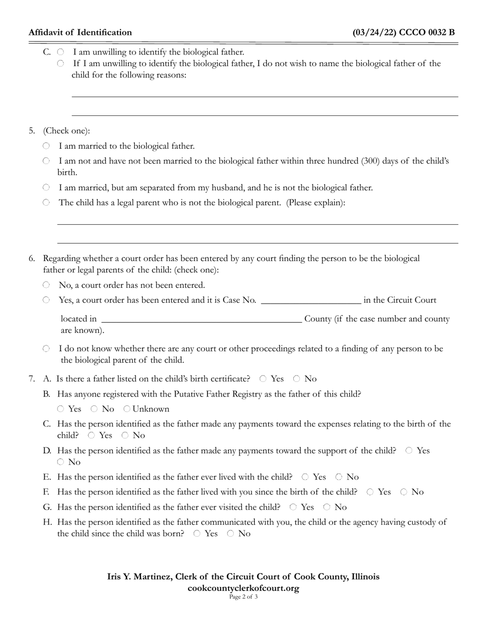 Form CCCO0032 Affidavit of Identification - Cook County, Illinois, Page 2