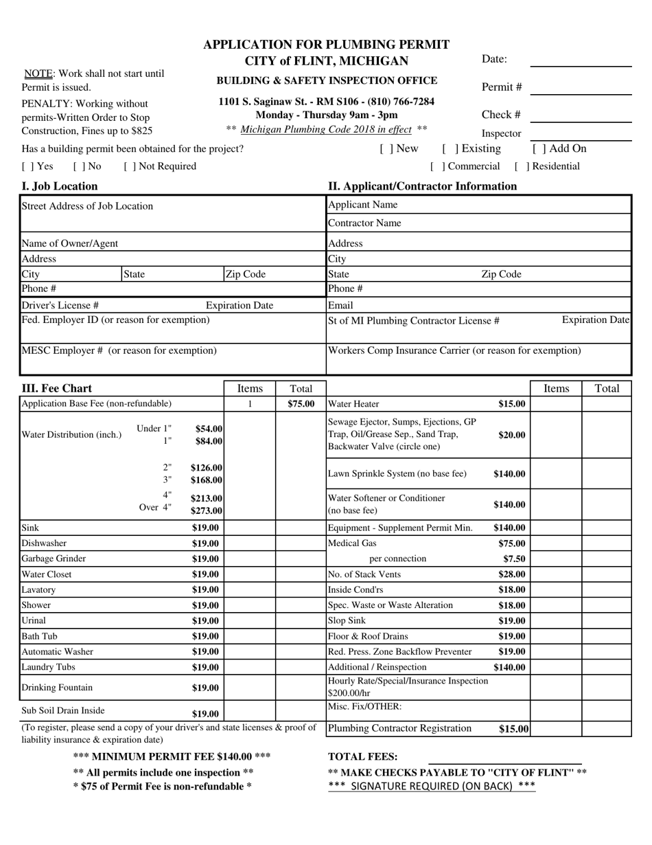 City of Flint, Michigan Application for Plumbing Permit - Fill Out ...