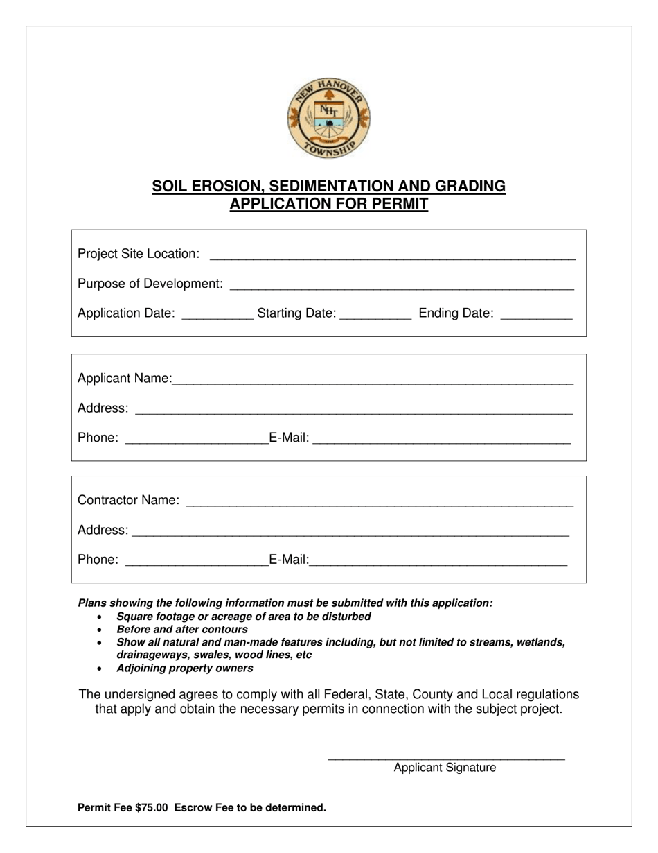 Soil Erosion, Sedimentation and Grading Application for Permit - New Hanover Township, Pennsylvania, Page 1