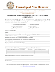 Document preview: Authority, Boards, Commissions and Committees Application - New Hanover Township, Pennsylvania