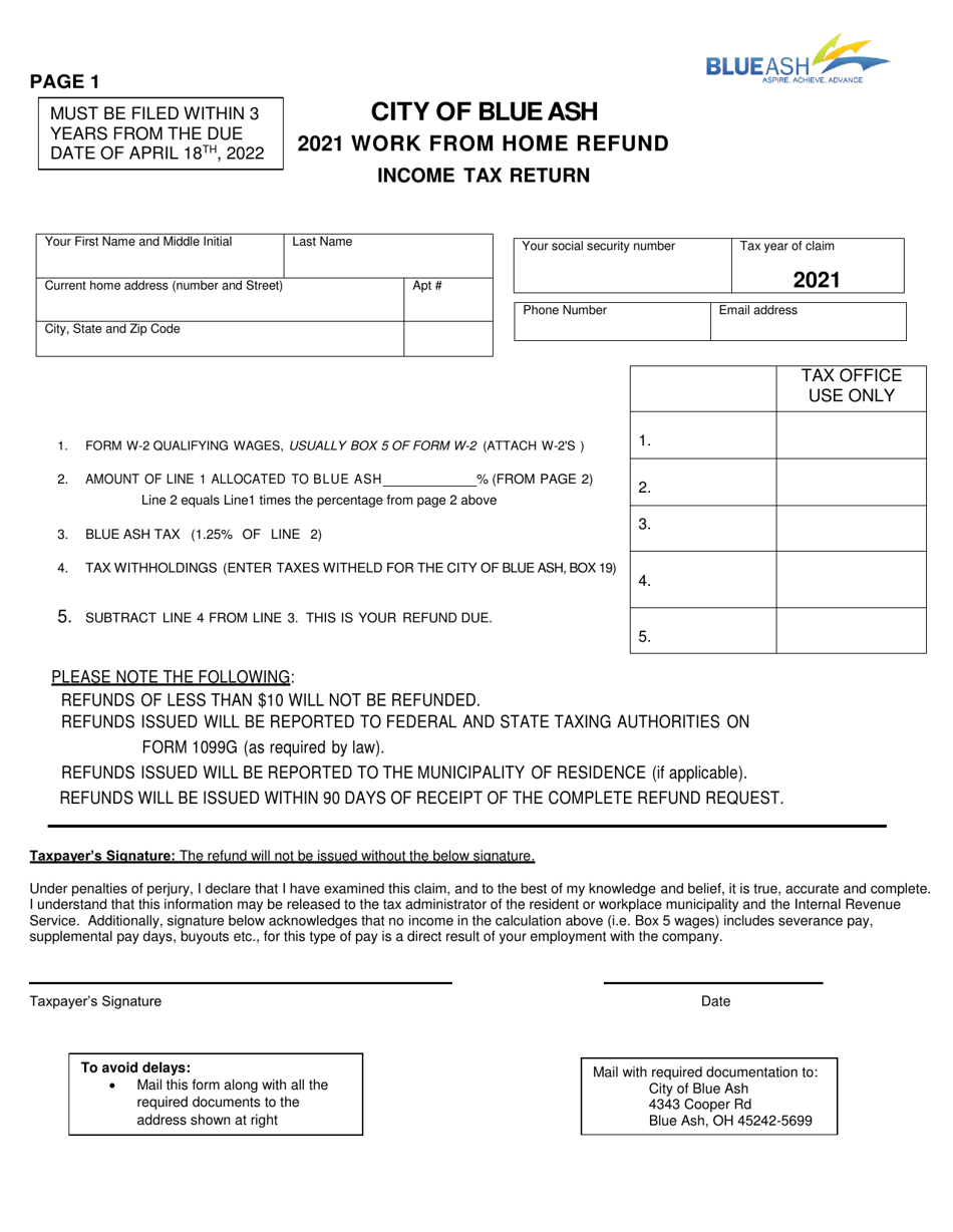 Non-resident Work From Home Refund Request - City of Blue Ash, Ohio, Page 3