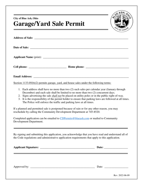 Garage / Yard Sale Permit - City of Blue Ash, Ohio Download Pdf