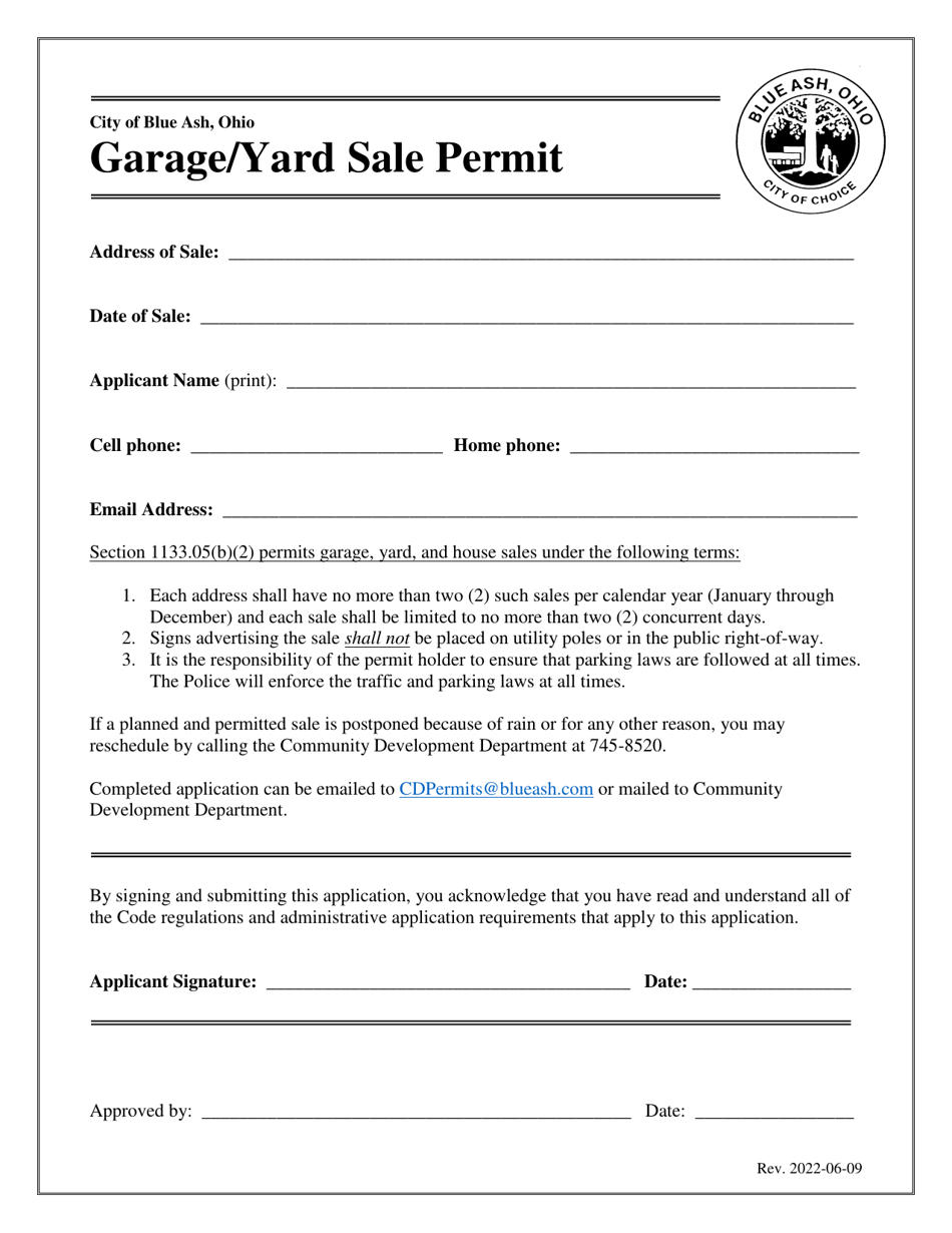 Garage / Yard Sale Permit - City of Blue Ash, Ohio, Page 1