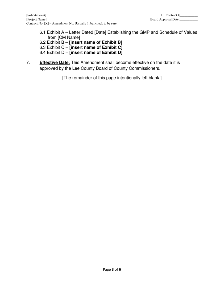 First Amendment of Construction Manager Services Agreement for Phase 2 - Construction Services - Lee County, Florida, Page 3