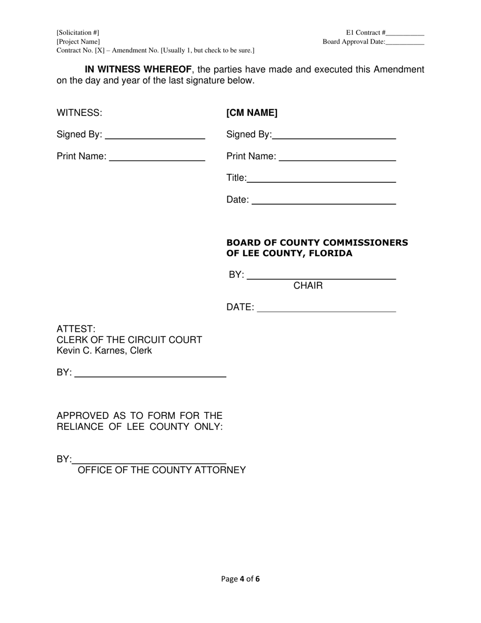 First Amendment of Construction Manager Services Agreement for Phase 2 - Construction Services - Lee County, Florida, Page 4