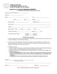 Document preview: Application for Sale of Personal Property - Village of Amityville, New York