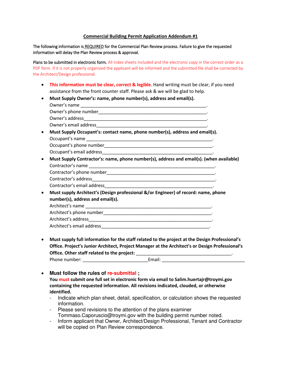Commercial Building Permit Application - City of Troy, Michigan, Page 3