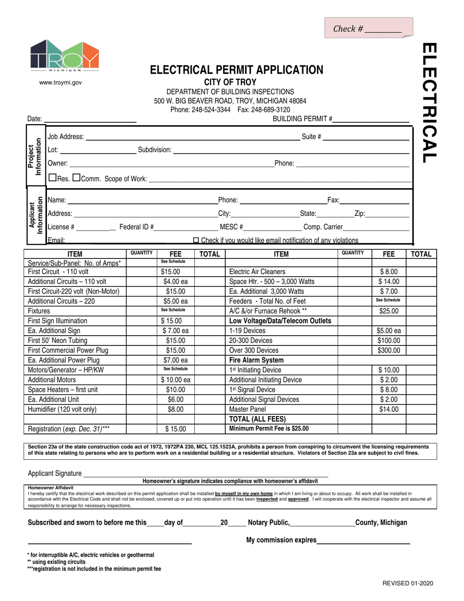 City of Troy, Michigan Electrical Permit Application - Fill Out, Sign ...