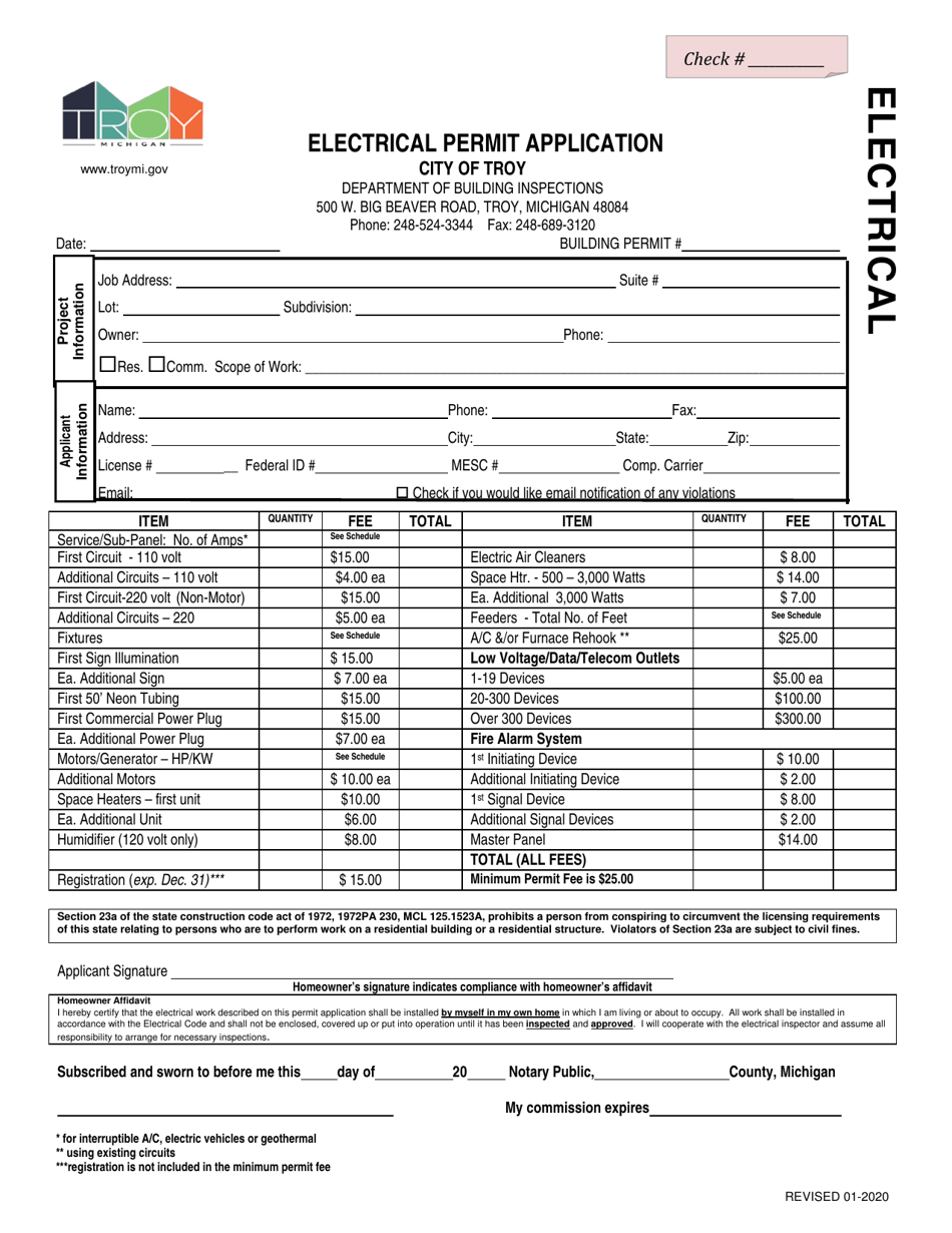 Electrical Permit Application - City of Troy, Michigan, Page 1