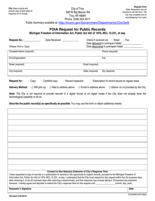 Foia Request for Public Records - City of Troy, Michigan Download Pdf