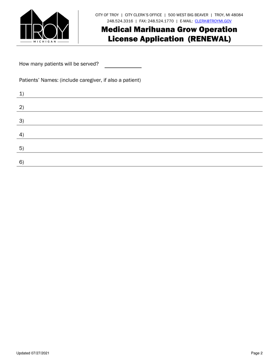 Medical Marihuana Grow Operation License Application (Renewal) - City of Troy, Michigan, Page 3