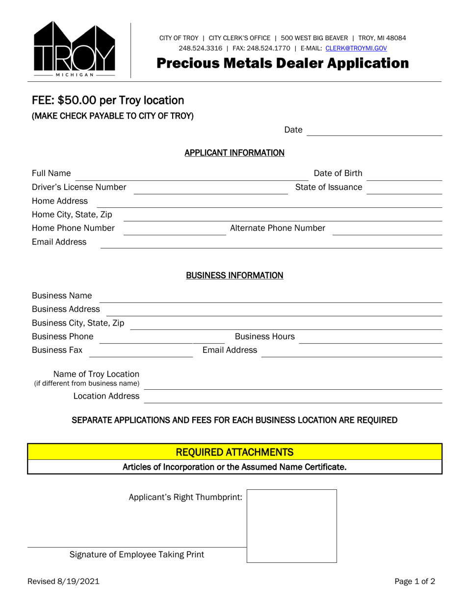 Precious Metals Dealer Application - City of Troy, Michigan, Page 2