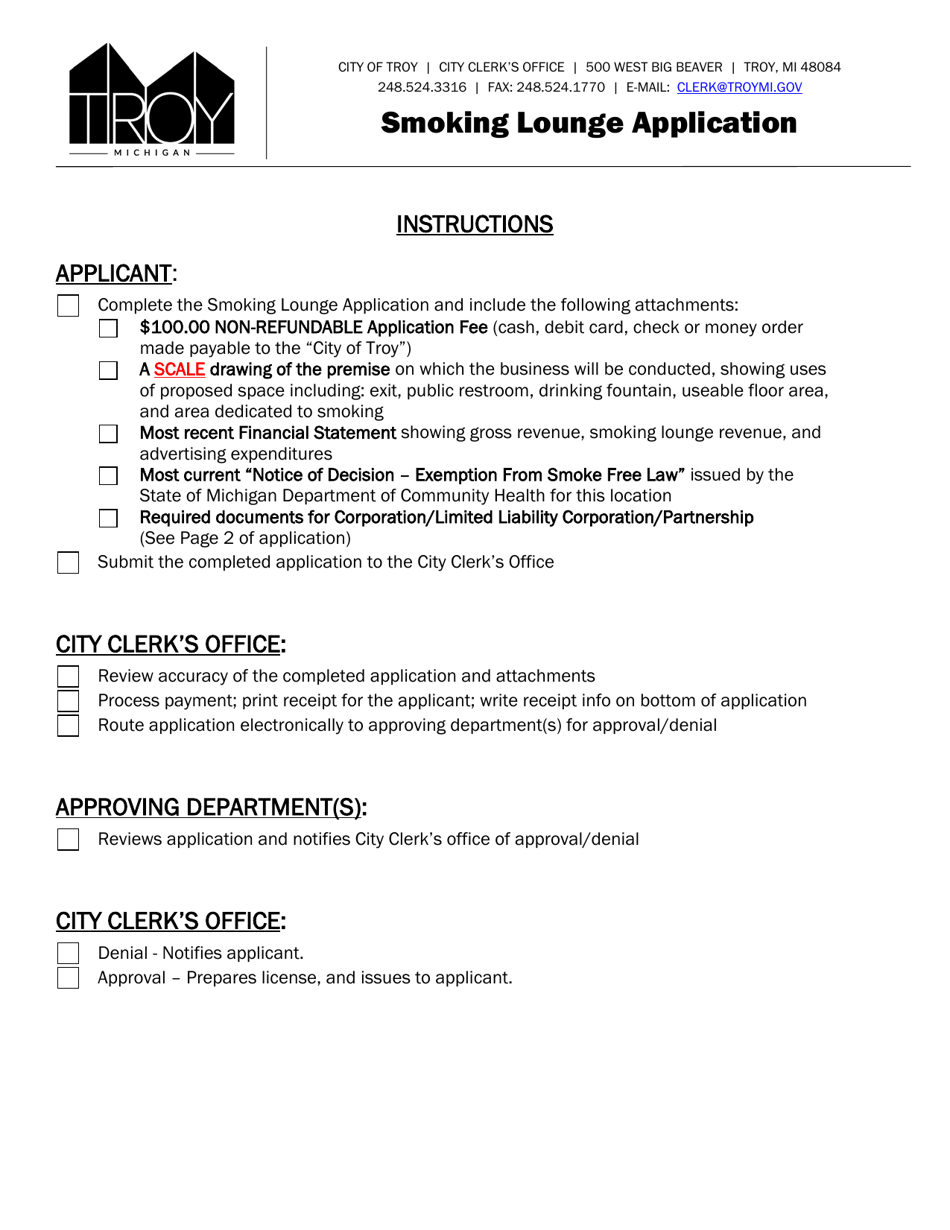 Smoking Lounge Application - City of Troy, Michigan, Page 1