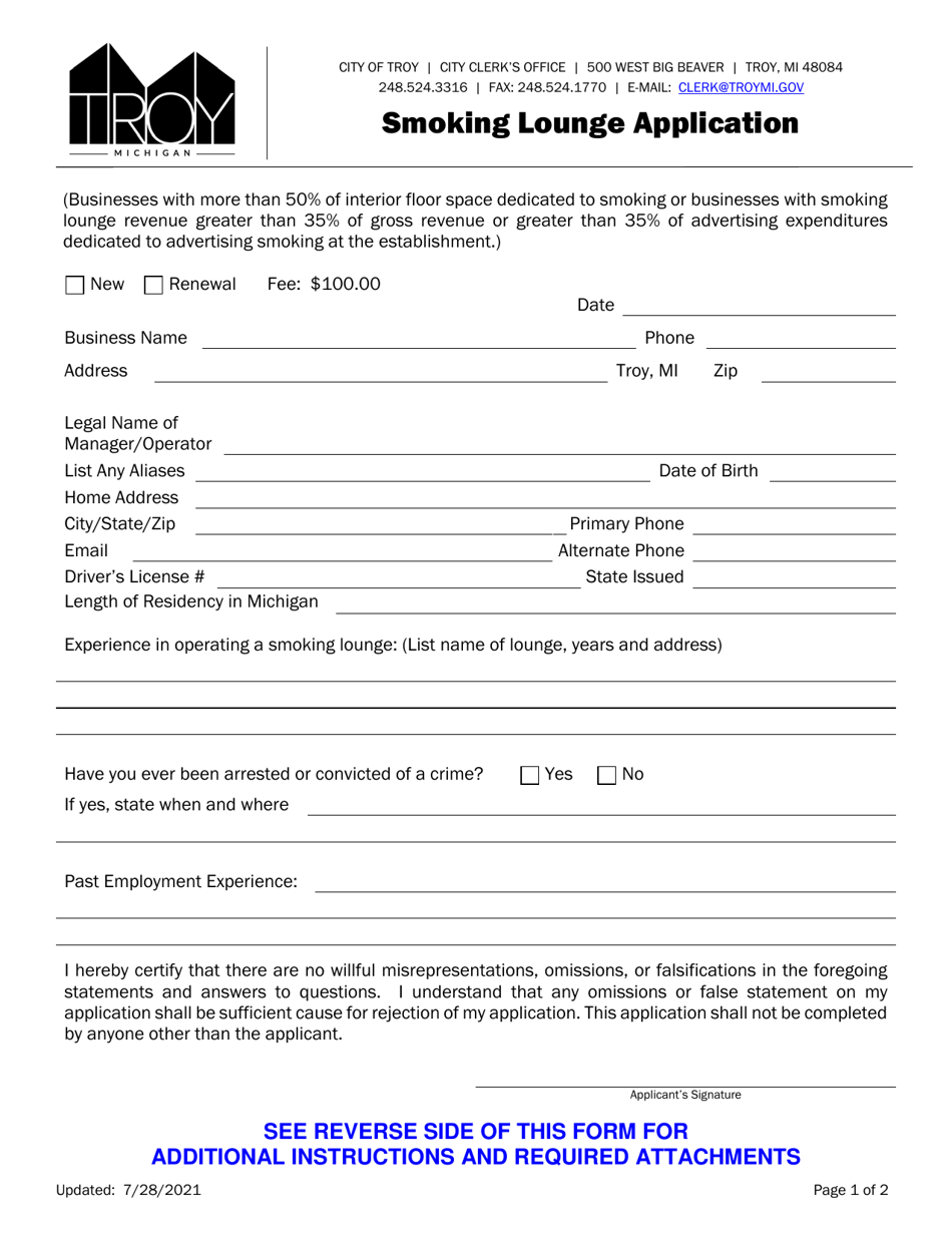 Smoking Lounge Application - City of Troy, Michigan, Page 2