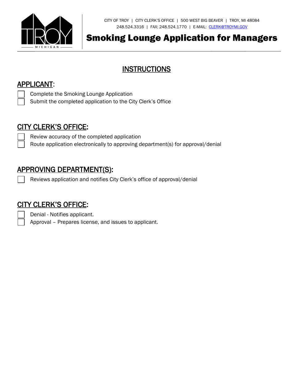 Smoking Lounge Application for Managers - City of Troy, Michigan, Page 1