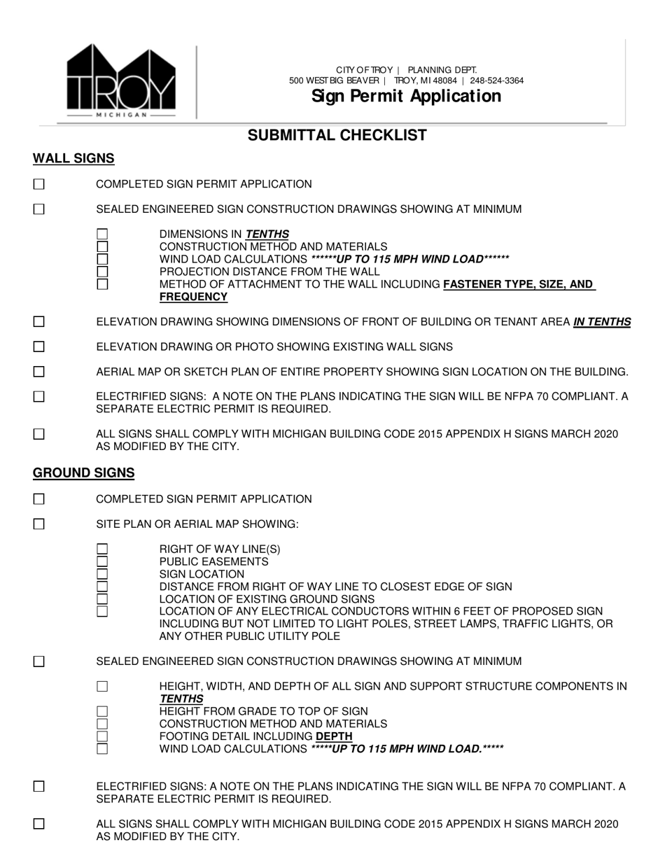 Sign Permit Application - City of Troy, Michigan, Page 3