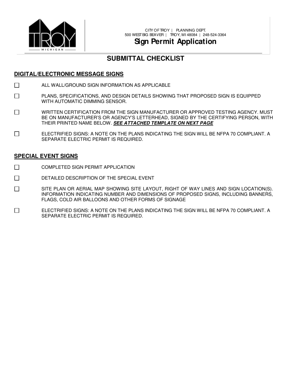 Sign Permit Application - City of Troy, Michigan, Page 4