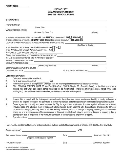Soil Fill - Removal Permit - City of Troy, Michigan Download Pdf