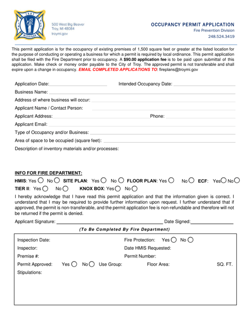Occupancy Permit Application - Commercial - City of Troy, Michigan Download Pdf