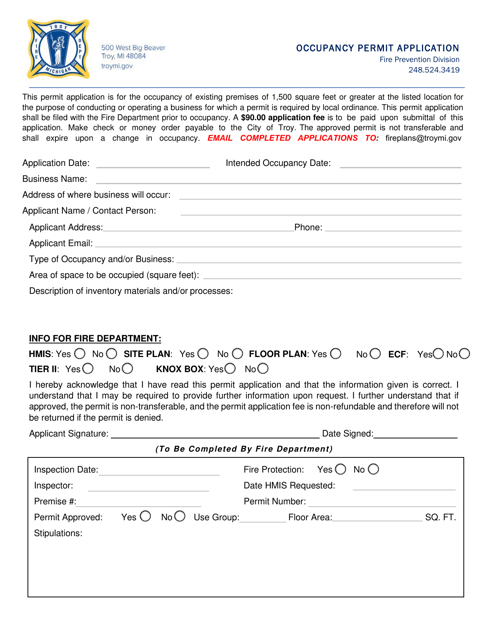 Occupancy Permit Application - Office Space & Retail Business - City of Troy, Michigan