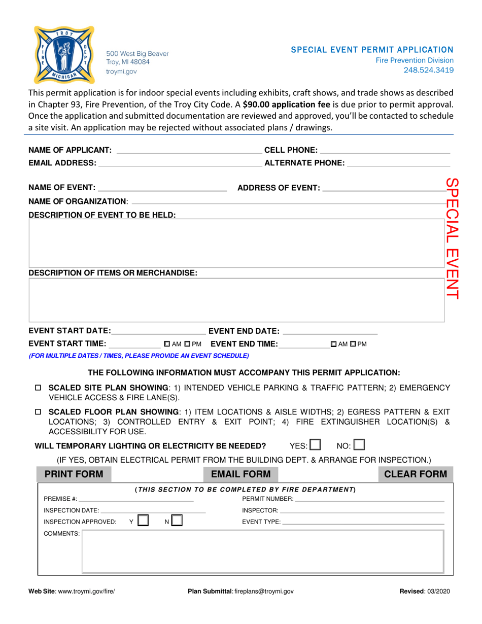 Special Event Application - City of Troy, Michigan, Page 1